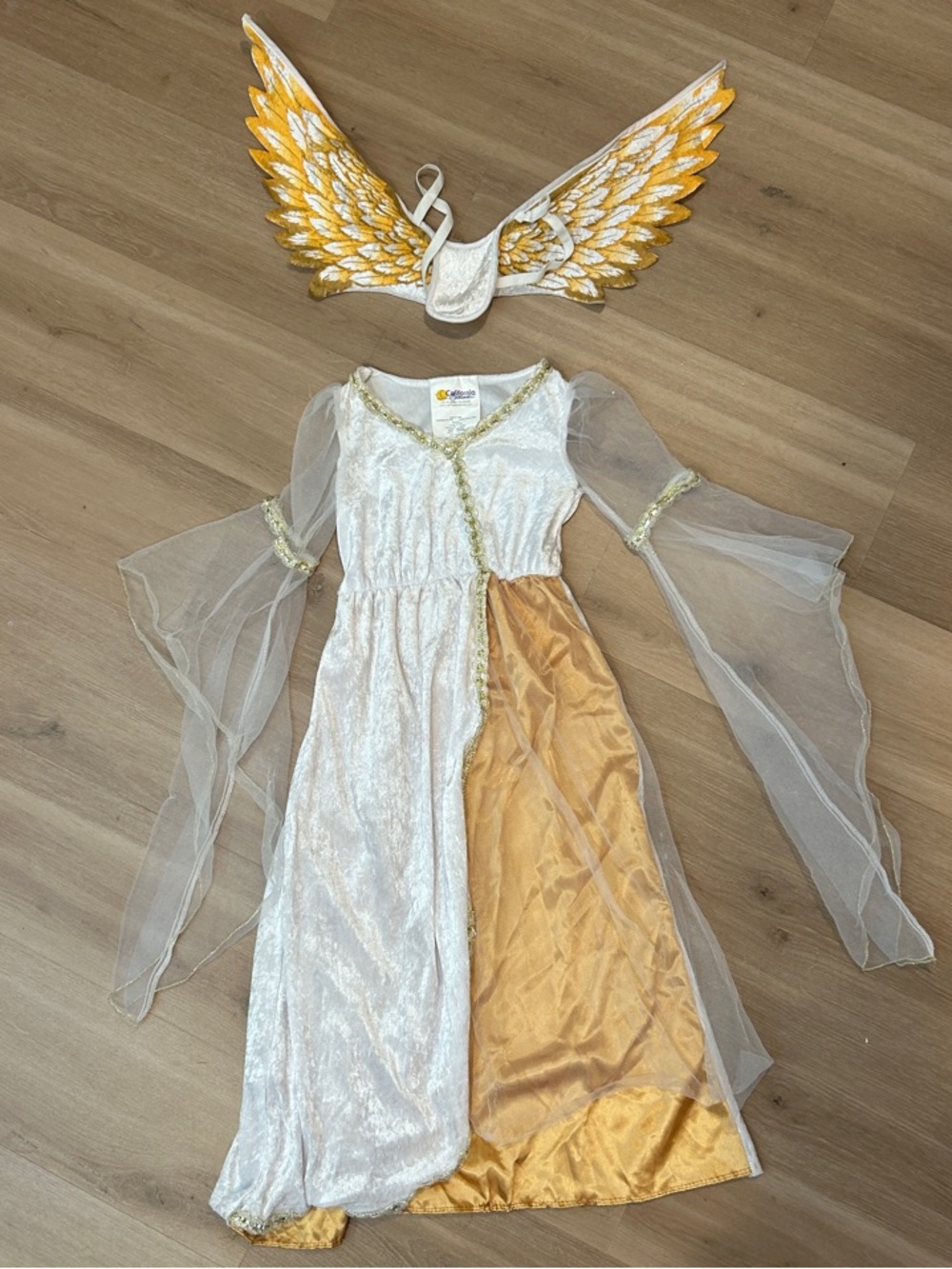 California Costumes White and Gold Angel Dress with Wing Set